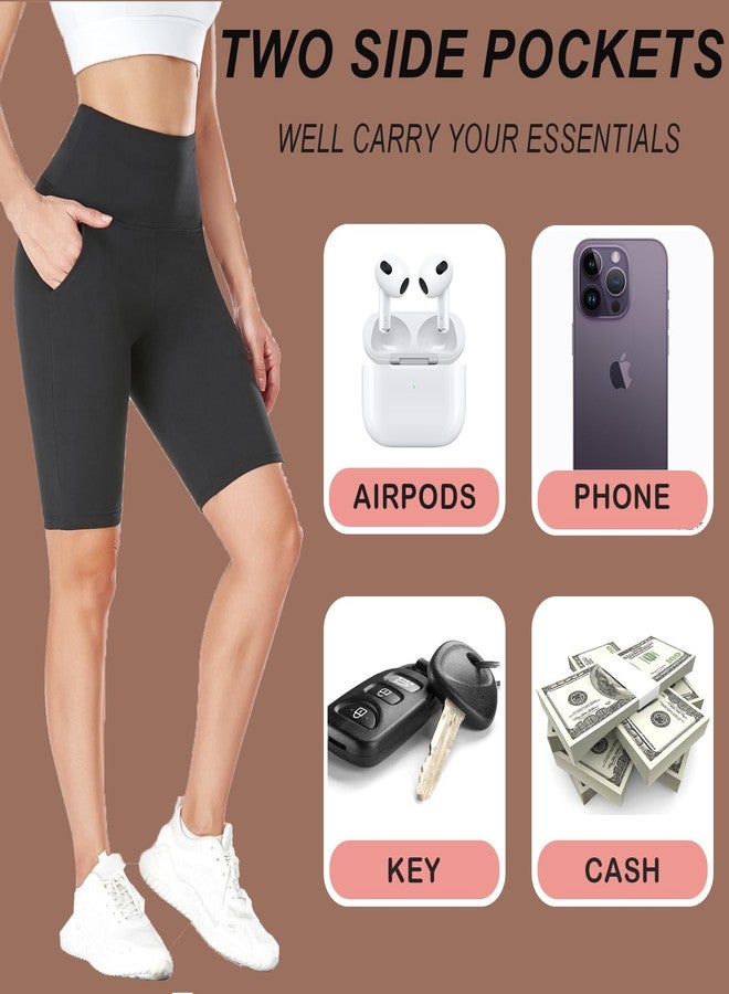 MOREFEEL 3 Pack Buttery Soft Biker Shorts for Women – 8" High Waist Tummy Control Workout Yoga Running Gym Athletic Shorts Black Black Black - Image 4